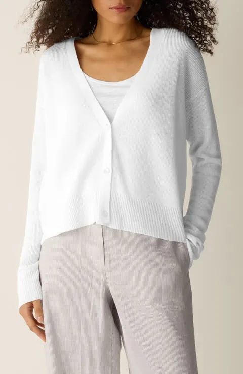 Eileen Fisher V-Neck Organic Linen & Organic Cotton Cardigan