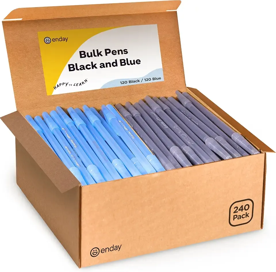 Enday Ballpoint Pens Bulk Blue and Black Pens (240 Pack) 120 Black & 120 Blue - Medium Point (1.0mm) Flexible Round Barrel For Writing Comfort, Pens Bulk for School, Home and Office.