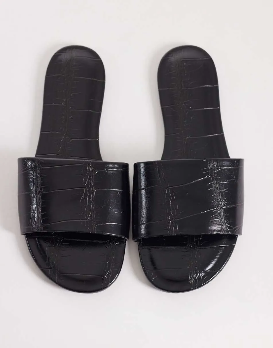 ASOS DESIGN Faith flat sandal in black croc