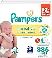Pampers Sensitive Baby Wipes, Clinically Proven, Fragrance Free, Unscented, Water Based, Hypoallergenic, Multi-Use, Hand Wipes 336 Wipes Total (6X Flip-Top Packs) [Packaging May Vary] Pampers Sensitive Baby Wipes, Clinicall…