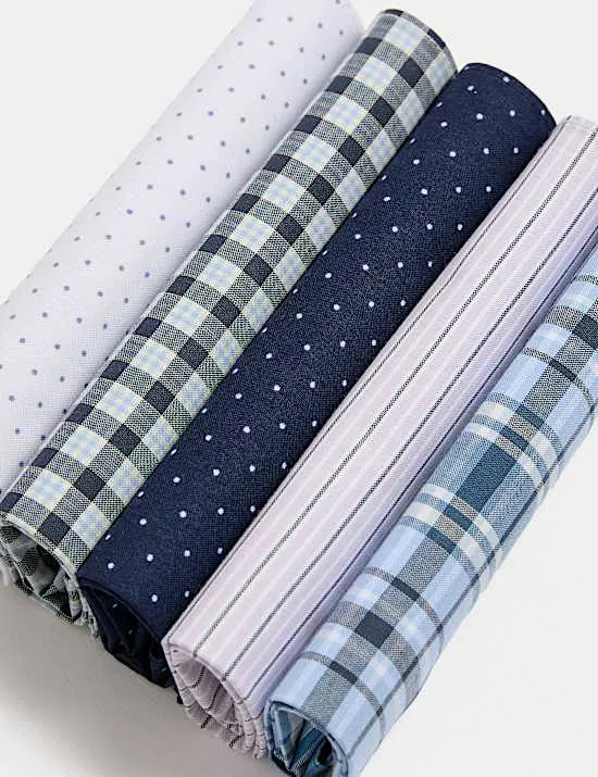 5 Pack Pure Cotton Patterned Handkerchiefs