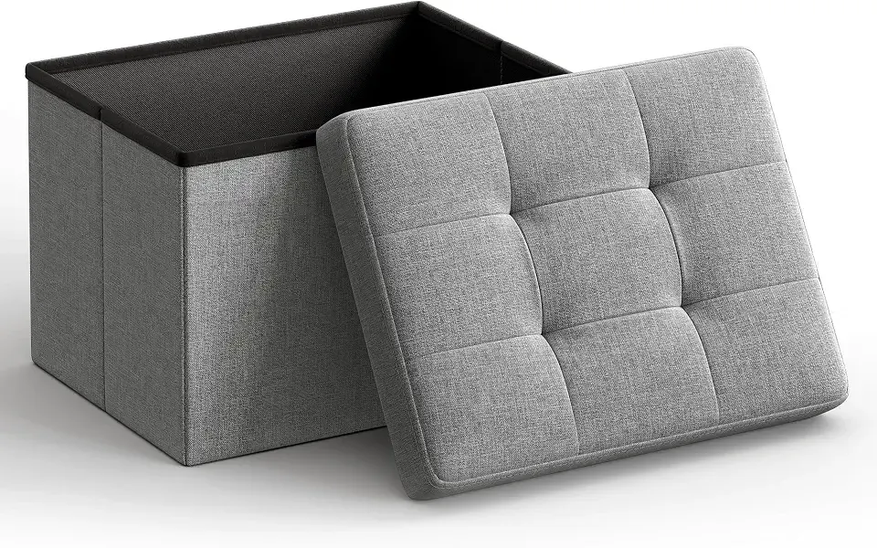 Mazie Collection - Small Folding Storage Ottoman, Foot Rest Stool, 12.2 x 16.1 x 12.2 Inches, 286 lb Load Capacity, for Living Room, Bedroom, Home Office, Dorm, Light Gray ULSF102G02