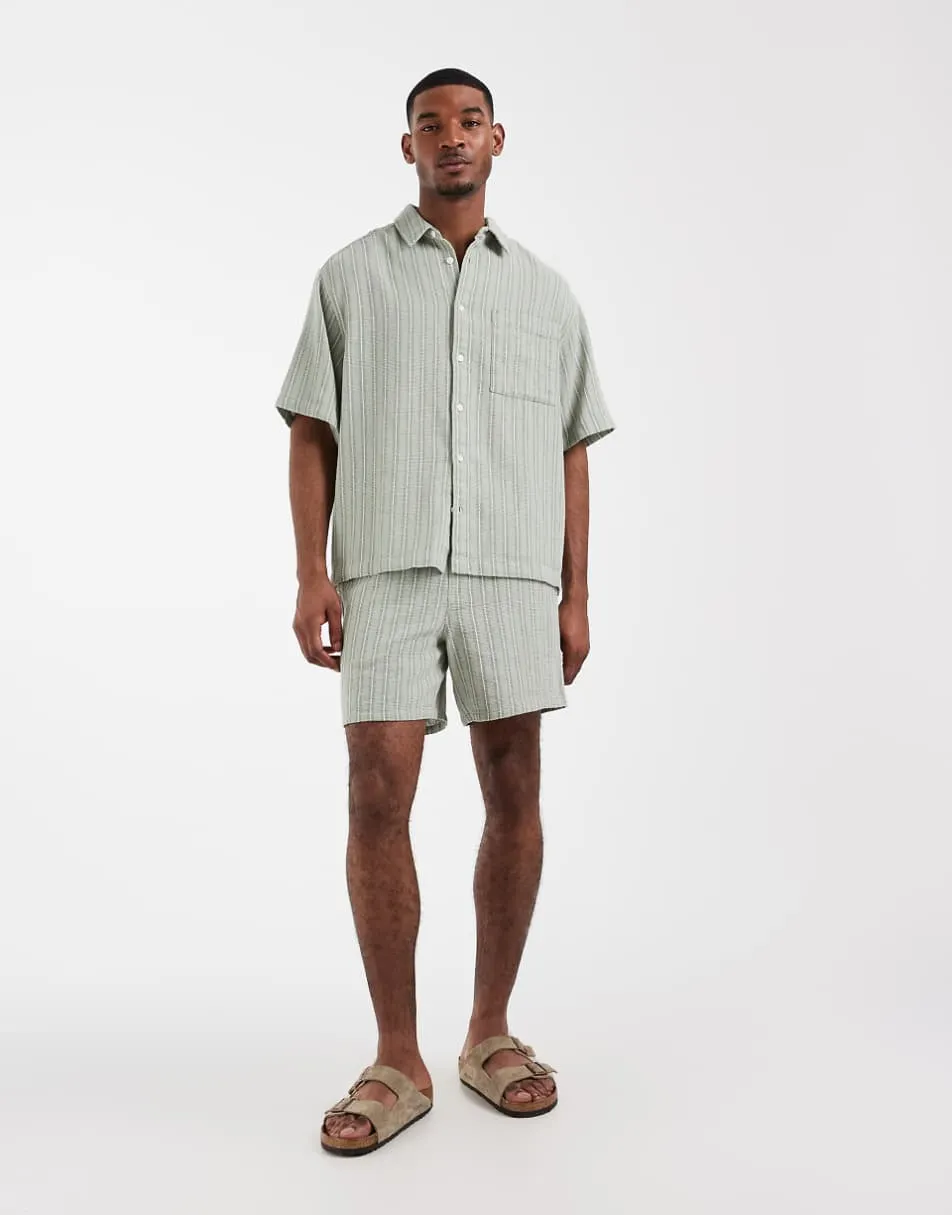 ASOS DESIGN basket stripe co-ord in sage green