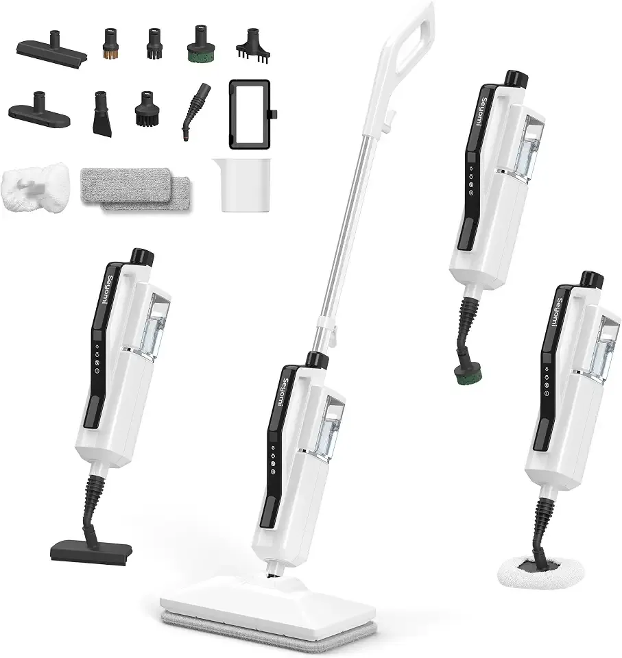 Steam Mop, 13-in-1 Powerful Handheld Steam Cleaner, 260°F Detachable Floor Steamer, 460ml Large Tank, 23FT Power Cord, 2-Level Control, Multi-Purpose for Hardwood, Tile, Grout, Windows, White