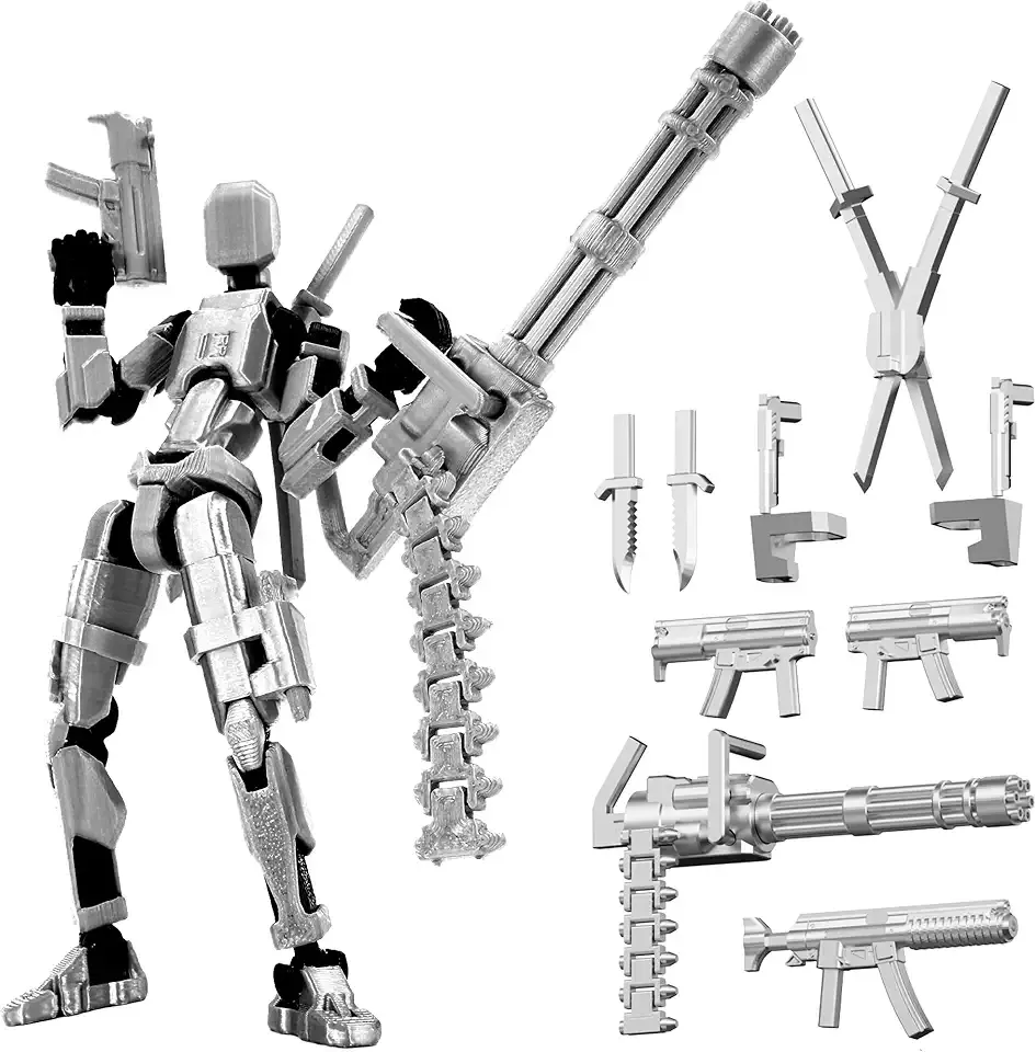 Gatling Gun T13 Titan 13 Action Figure Set【Assembled】, Robot Action Figure 3D Printed robo 13 Action Fidget Toys Dummy Figure Articulated, Lucky 13 for Collectors Desktop Decorations (Silver-Black)