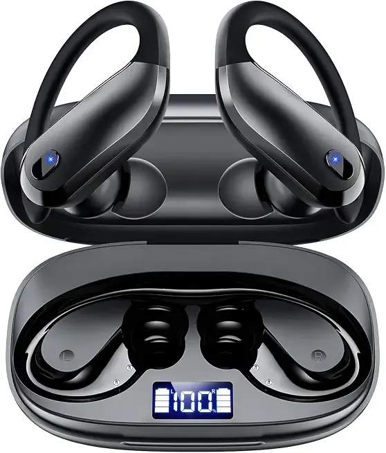 Wireless Earbuds Bluetooth 5.3 Sport Headphones with Earhooks,IPX7 Waterproof Earphones,48H Playtime Earbuds,Lightweight 7.8g,Noise Cancelling Mic Bluetooth Headphones for Running & Workout-Black
