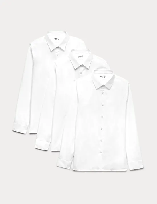 3 Pack Girls' Slim Fit Easy Iron School Shirts (2-16 Yrs)