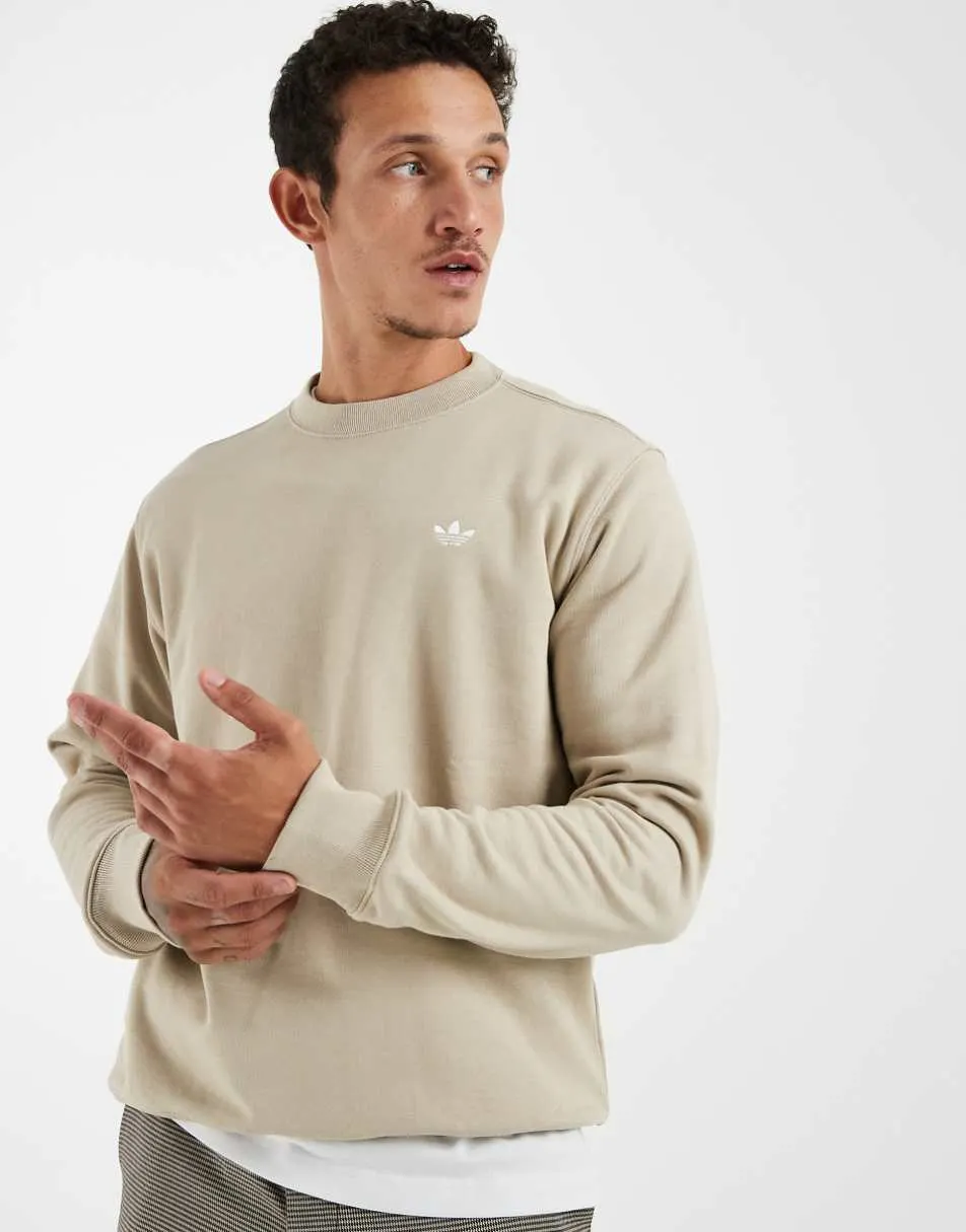 adidas Originals Trefoil essentials crew french terry sweatshirt in khaki three