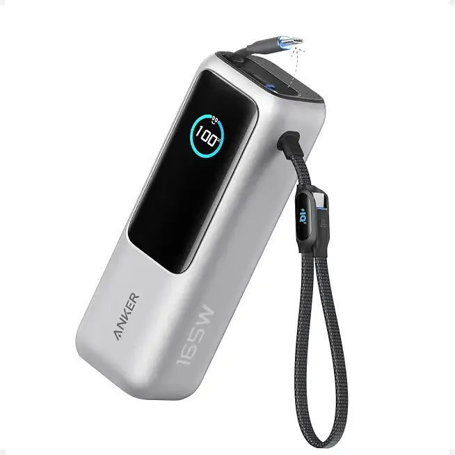 Anker Laptop Power Bank, 25,000mAh Travel Essential with 165W Total Output | 3 USB-C Ports with 100W Max Each, Built-In Retractable Cables, Flight-Ready, for iPhone 17 Series, MacBook, and More