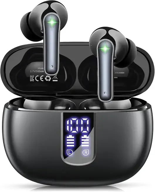 Wireless Earbuds Bluetooth 5.4 Headphones with 48H Playtime Ear Buds | Noise Cancelling Mic, LED Power Display Charging Case, IPX7 Waterproof Bass Stereo Earphones for iPhone Android Phone/Laptop