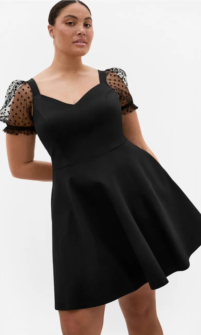 Asher Spot Short Sleeve Skater Dress - black