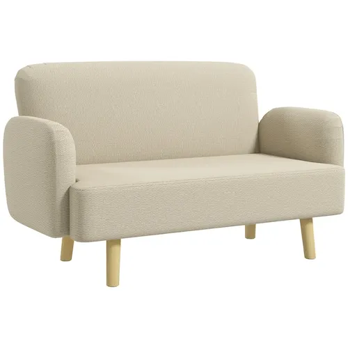 Loveseat Sofa with 8.3" Thick Padding and Wood Legs, Cream