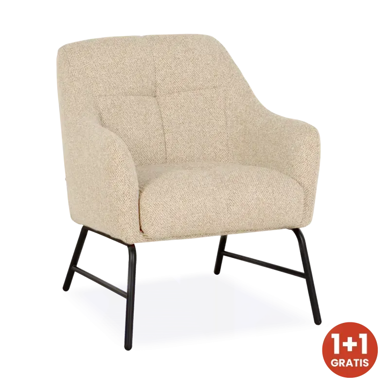 Fauteuil Malibu - stof Cayenne Ecru - pocketvering - poot zwart