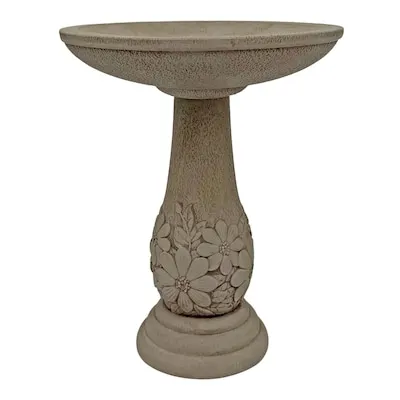 Raised Floral Birdbath 20-in H Gray Polypropylene Complete birdbath