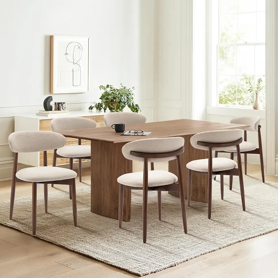 COLAMY Wooden Dining Chairs Set of 6, Modern Upholstered Fabric Dining Room Chair, Farmhouse Kitchen Side Chairs with Foot Pegs, Beige