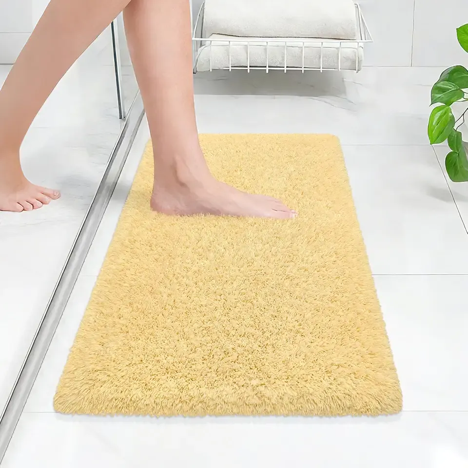 Bathroom Rugs 24“x17“, Light Yellow Extra Soft Absorbent Bath Mat, Rubber Backing Quick Dry, Machine Washable Microfiber Bath Rugs for Bathroom Floor, Shower, Bedroom, Tub
