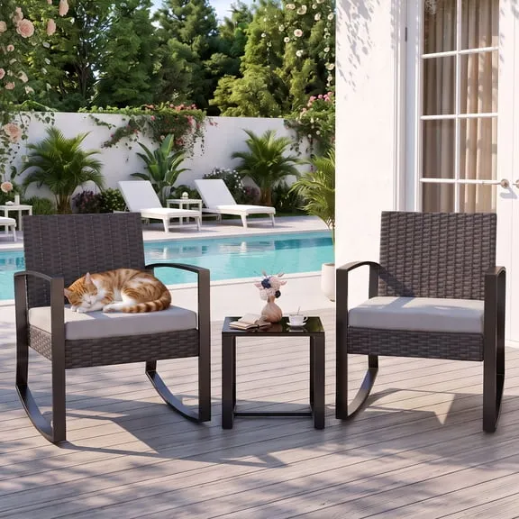 Patio Furniture Set on Sale, Rocking Bistro Set Chair with Coffee Table for Balcony, Backyard, Gray $57.09 Was $99.99