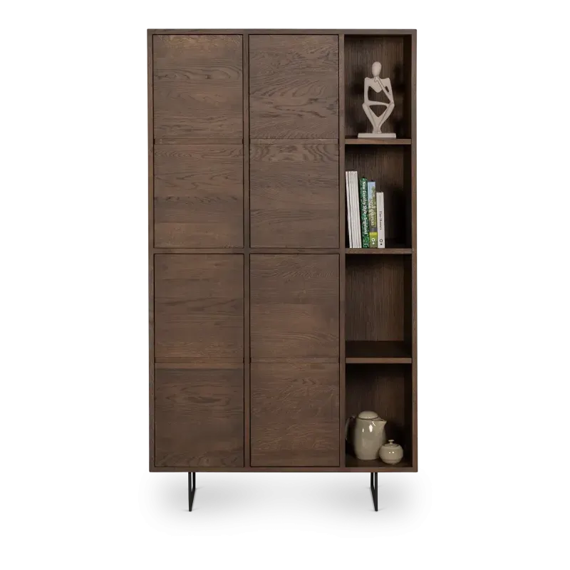 Wandkast Aura - 100 cm - met poot - Eiken Deer Brown - 4 open vakken, 4 deuren - poot modern zwart