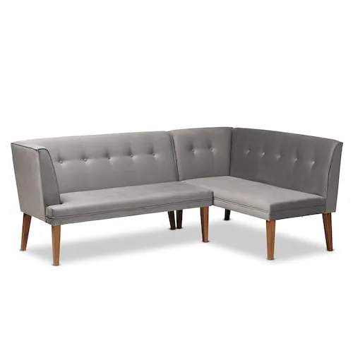 Baxton Studio Stewart 2-Piece Dining Nook Banquette Set in Grey and Walnut Brown