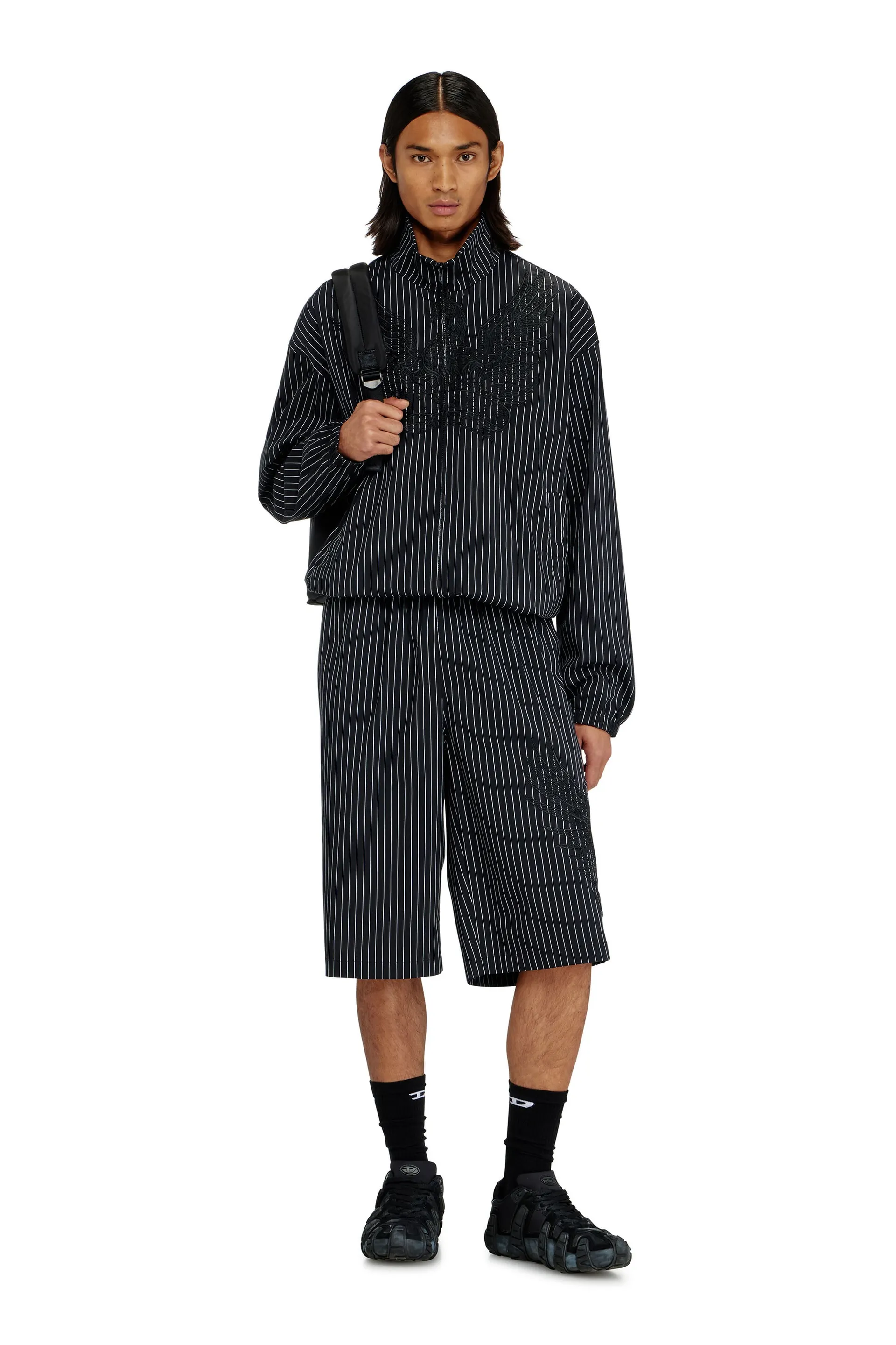 Nylon pinstripe Jacket with Phoenix embroidery
