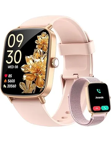 Smart Watch for Women, 1.85" HD AMOLED Fitness Tracker (Answer/Call) with 24/7 Heart Rate/Sleep/SpO2 Monitor for iPhone & Android, 120+ Sports Modes Smartwatch with IP68 Waterproof, 2 Bands