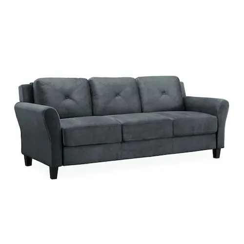 Lifestyle Solutions Hobart Sofa Upholstered Microfiber Fabric Rolled Arms, Dark Grey