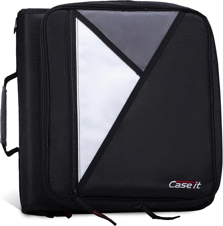 Case-it School Zipper Binder | 2" O-Rings | 400-Sheet | LT-007 Jet Black | Universal, 13-Inch Laptop/Tablet Padded Pocket, Multiple Storage Pockets, Shoulder Strap, School & Office Organizer