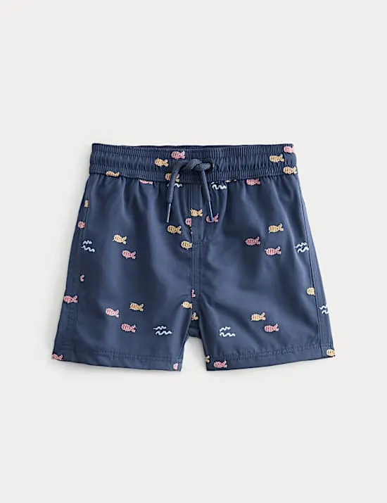 Fish Embroidered Navy Swim Shorts (0-5 Yrs)