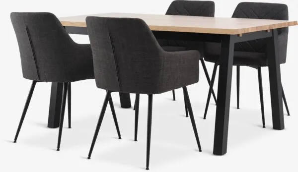 SKOVLUNDE + PURHUS SKOVLUNDE L160 tafel naturel eiken + 4 PURHUS grijs/zwart