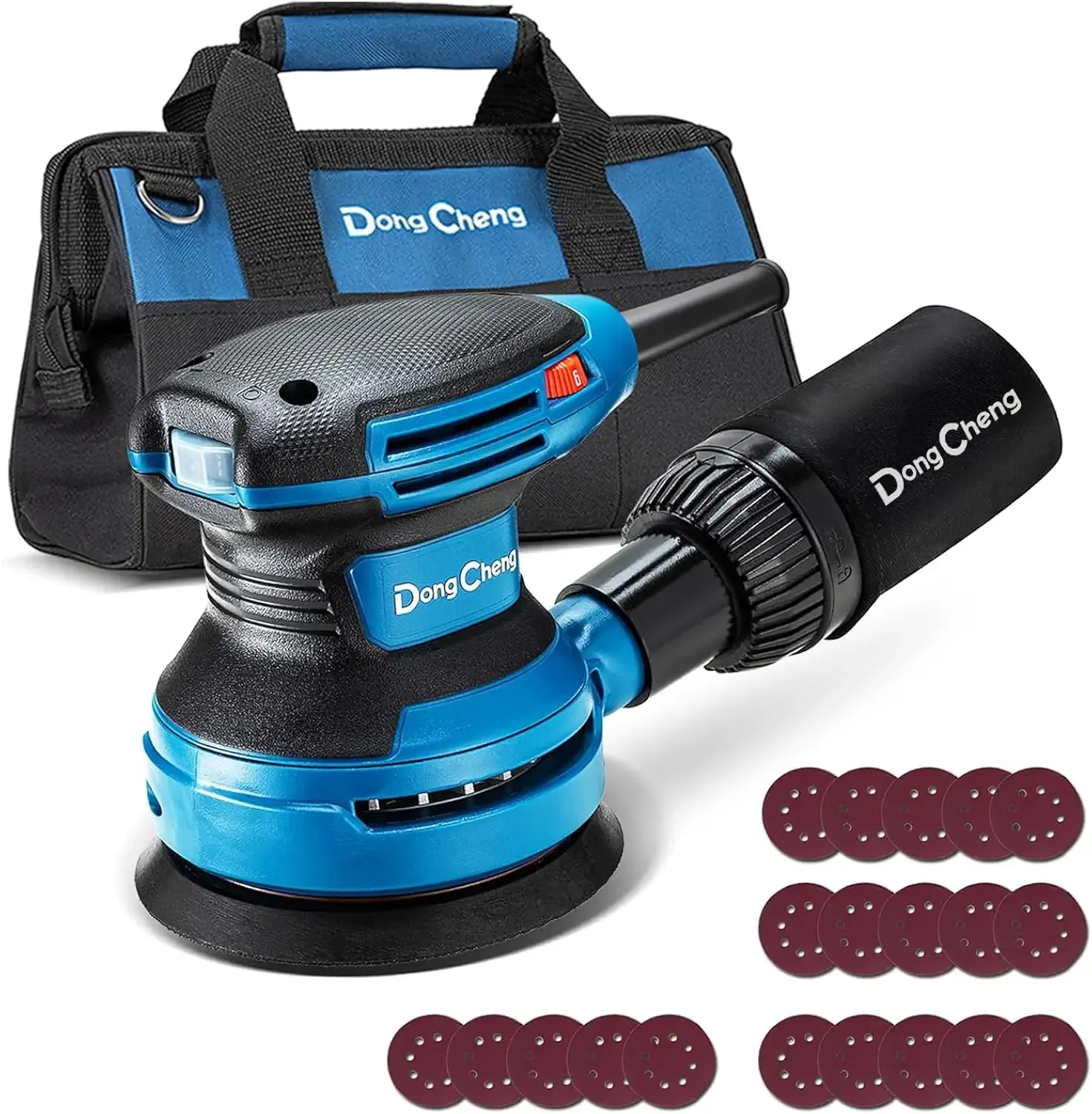 Dong Cheng 5-Inch Random Orbital Sander 3.2A 12800OPM Electric Palm Sander, 6 Variable Speeds, with 20pcs Sandpaper & Detachable Dust Bag, Power Sander for Woodworking, Sanding & Polishing