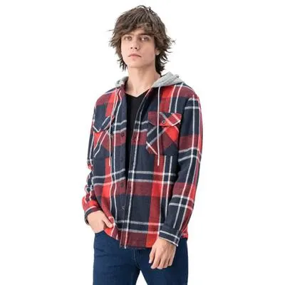 Sobre camisa Hummo Hombre Cuadros Gorro en Contraste Negro y Rojo