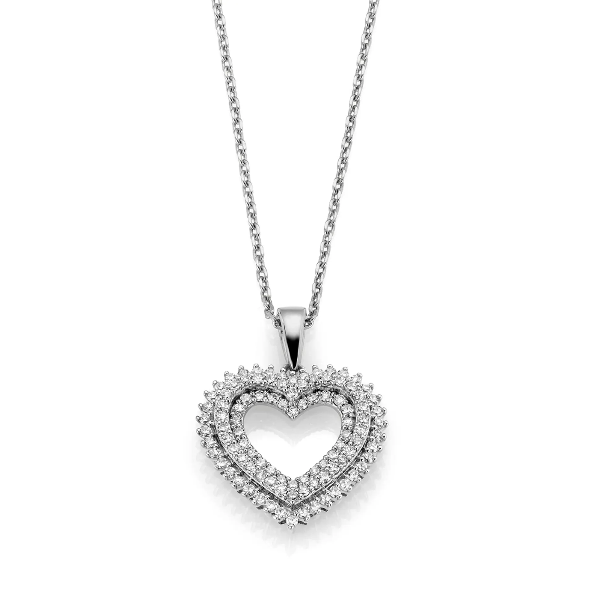 Diamantsmykke med hjerte i 585 hvitt gull 0,40 ct