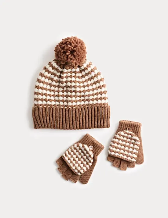 Set aus Mütze und Klapphandschuhe mit Karomuster für Kinder (3–13 J.)