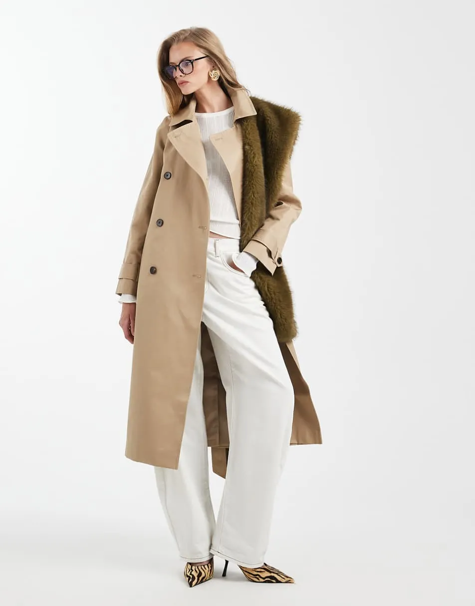 ASOS DESIGN longline water repellent trench coat in stone