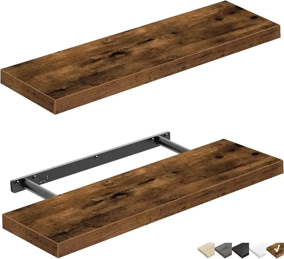 Floating Shelves for Wall 23.6" Long - Wall Mounted Shelf Bathroom Kitchen Living Room Bedroom Farmhouse Home Decor Display Bookshelf Large 23.6 x 9.3 inch Set of 2, Rustic Brown (008-60BN)