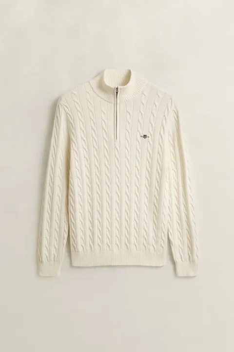 Kabelstrikket genser med half-zip
