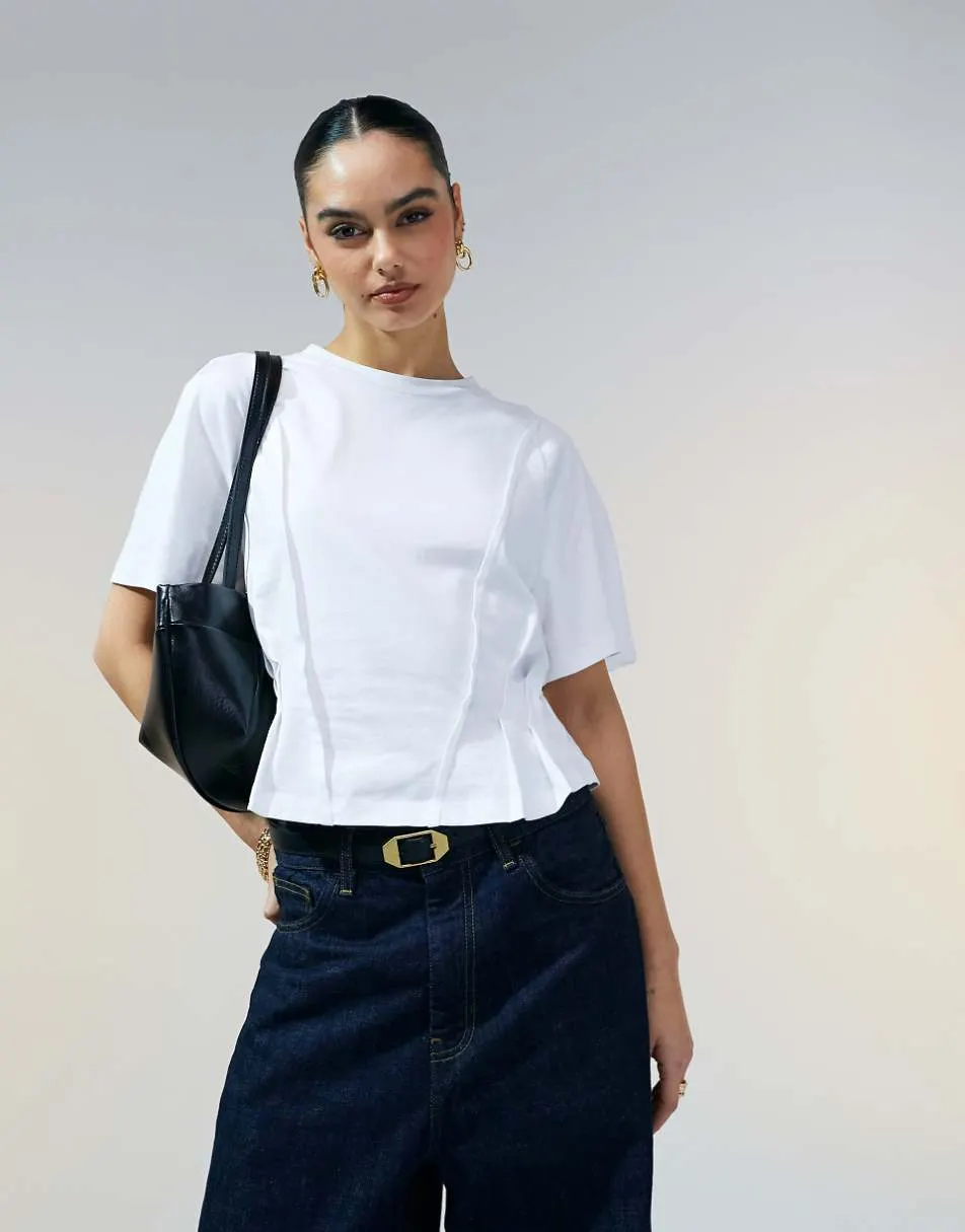ASOS DESIGN seam detail short sleeve corset waist t-shirt in white