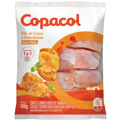 filé de coxa e sobrecoxa de frango copacol iqf pacote com 800g