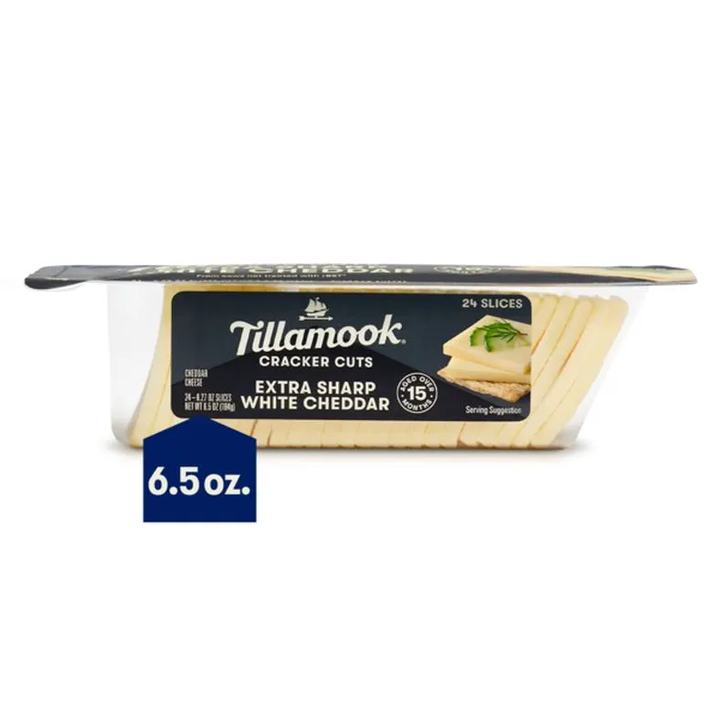 Tillamook Extra Sharp White Cheddar Cracker Cut Cheese, 6.5oz, 24ct