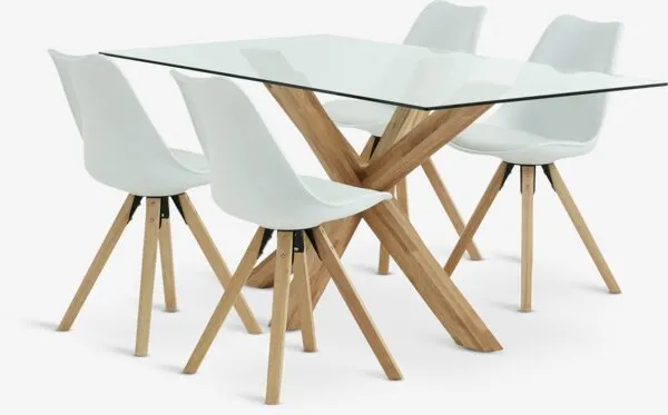 AGERBY + BLOKHUS AGERBY Tavolo L160cm rovere naturale+ 4 BLOKHUS Sedie bianco