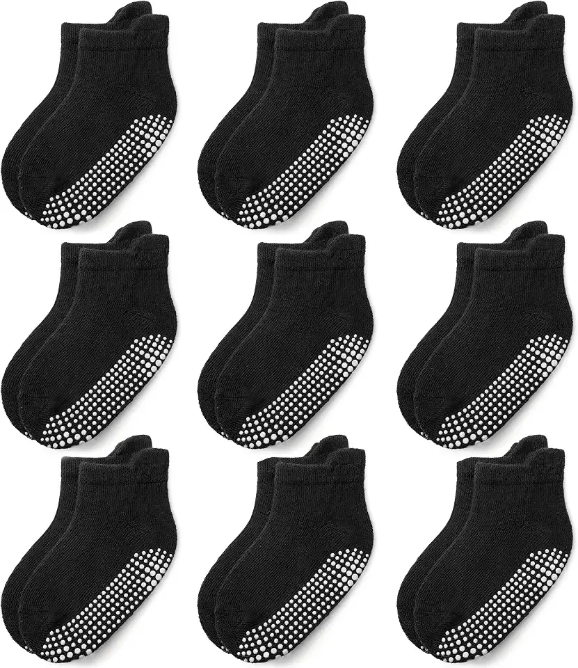 Baby Non Slip Grip Ankle Socks for Infants Toddlers Kids Boys Girls 9 Pack
