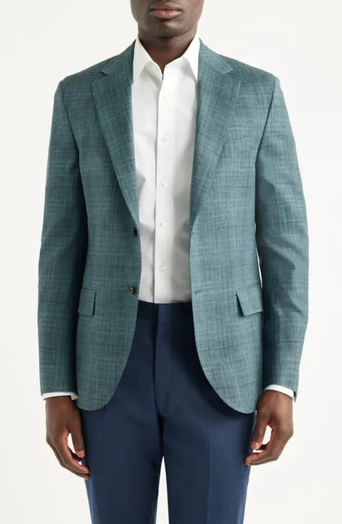 Hartford Classic Fit Teal Plaid Wool Blend Sport Coat