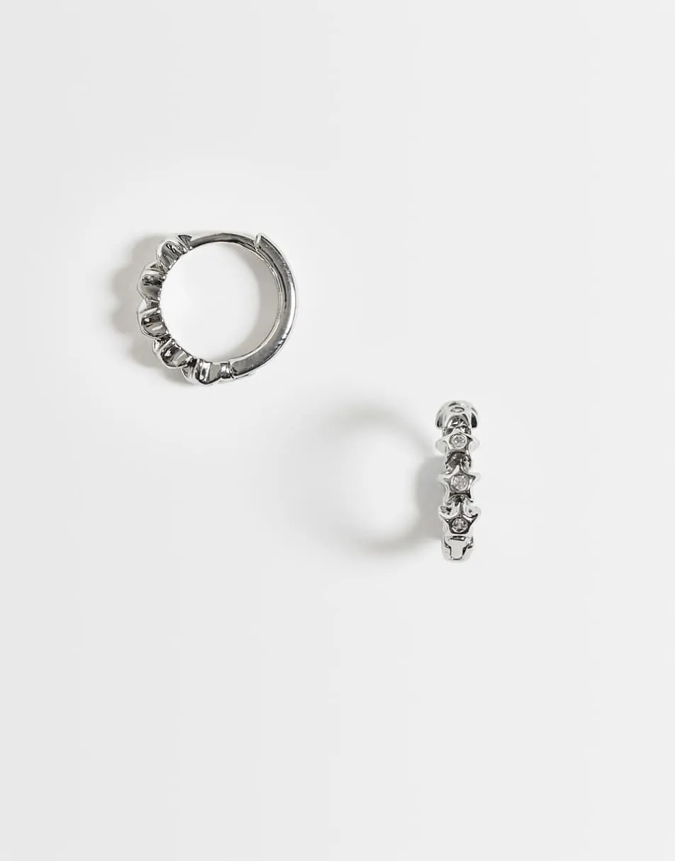 ASOS DESIGN star row cubic zirconia hoop earrings in silver