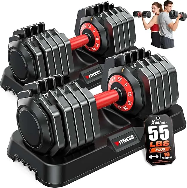 XDDIAS Adjustable Dumbbell Set for Home Gym Strength Training | 25 to 90 lbs, one-hand adjustable, non-slip knurled grip, compact storage, ideal…