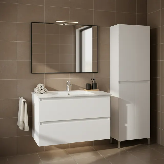 Mueble de baño con lavabo y columna New Essential blanco 80x45 cm