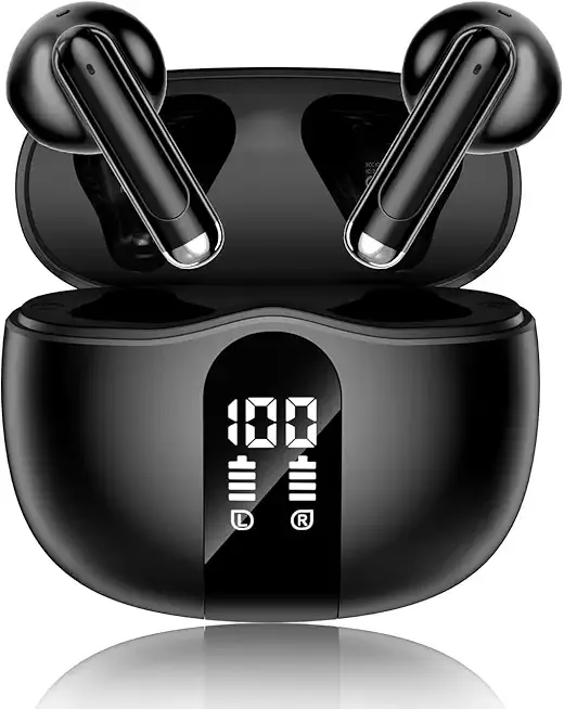 XIAOWTEK Wireless Earbuds, 2026 Bluetooth 5.4 Headphones Bass Stereo Ear Buds with Noise Cancelling Mic, LED Display in Ear Earphones 50H Playtime Ear Buds, IP7 Waterproof for Laptop Pad Phones Black
