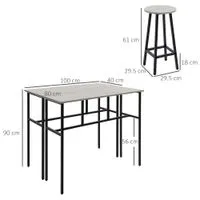 6-teilig Essgruppe 2 Bartisch mit 4 Stühlen im Industrial Design Grau