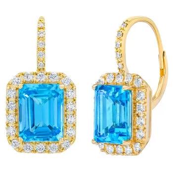 Blue Topaz and Diamond 14kt Yellow Gold Earrings