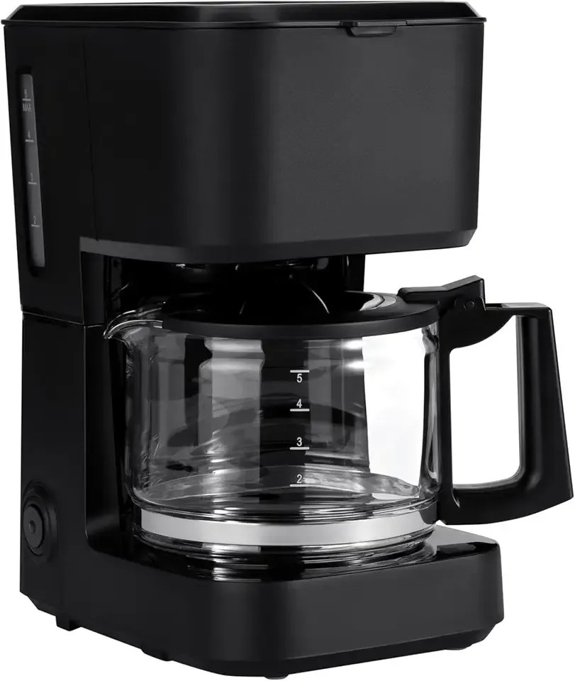 Amazon Basics 5 Cup Drip Coffee Maker, Coffee Machine with Glass Coffee Pot (0.8 Qt), Auto Shut-off, Auto Pause, Removable Filter Basket, Matte Black