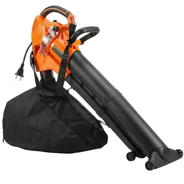 Soffiatore e aspiratore elettrico 3 in 1, 3000W, con sacco di raccolta da 40 litri, 4 ruote, tracolla regolabile, arancione